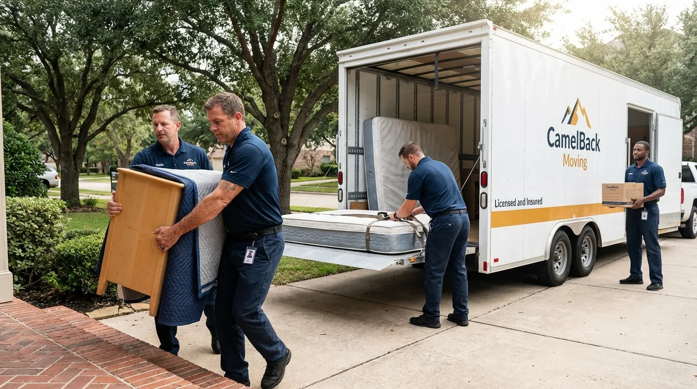 Crew loading residential truck for cross-state move from Oceanside, CA