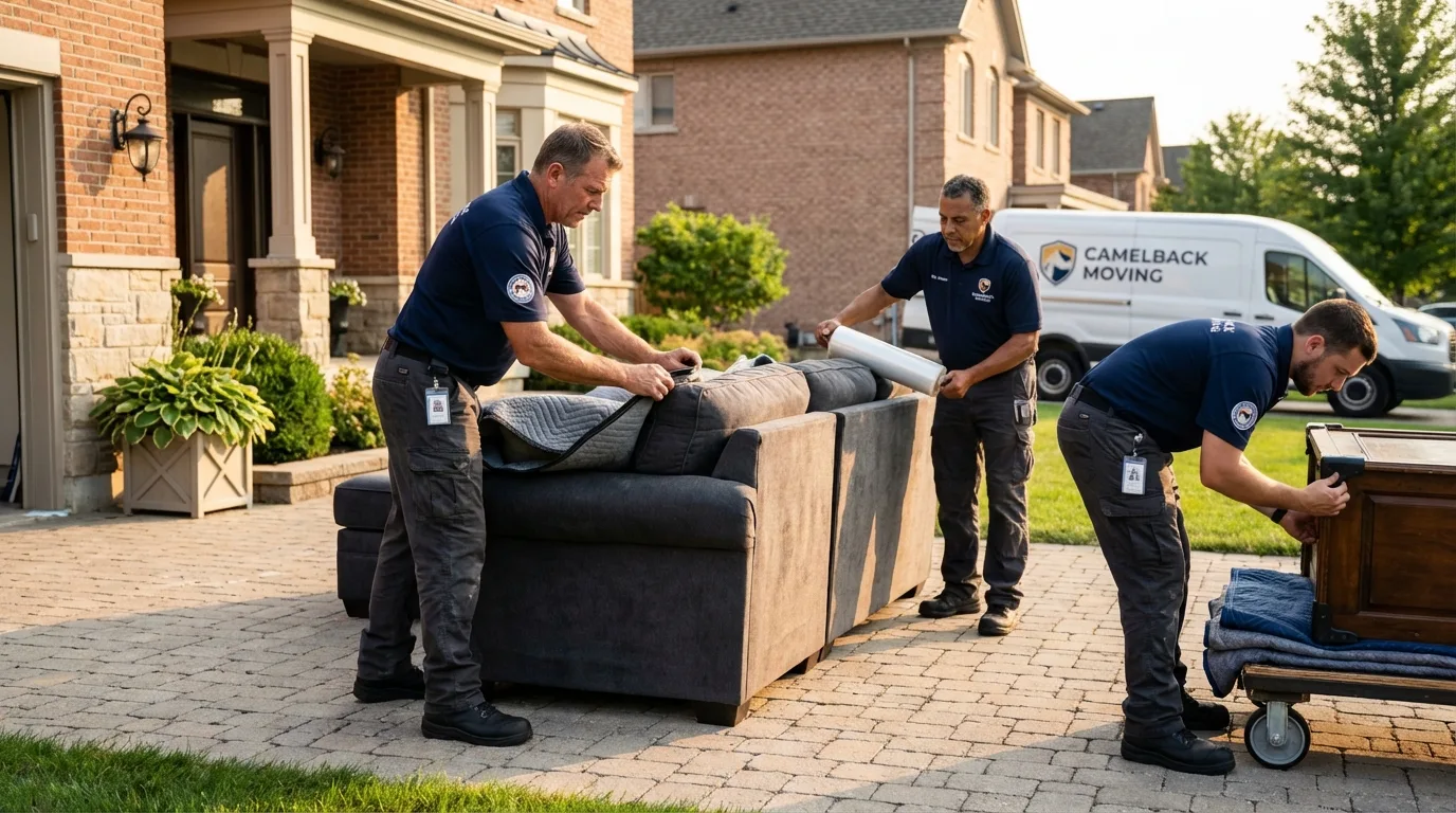 Large estate moving crew wrapping furniture in Oceanside, CA