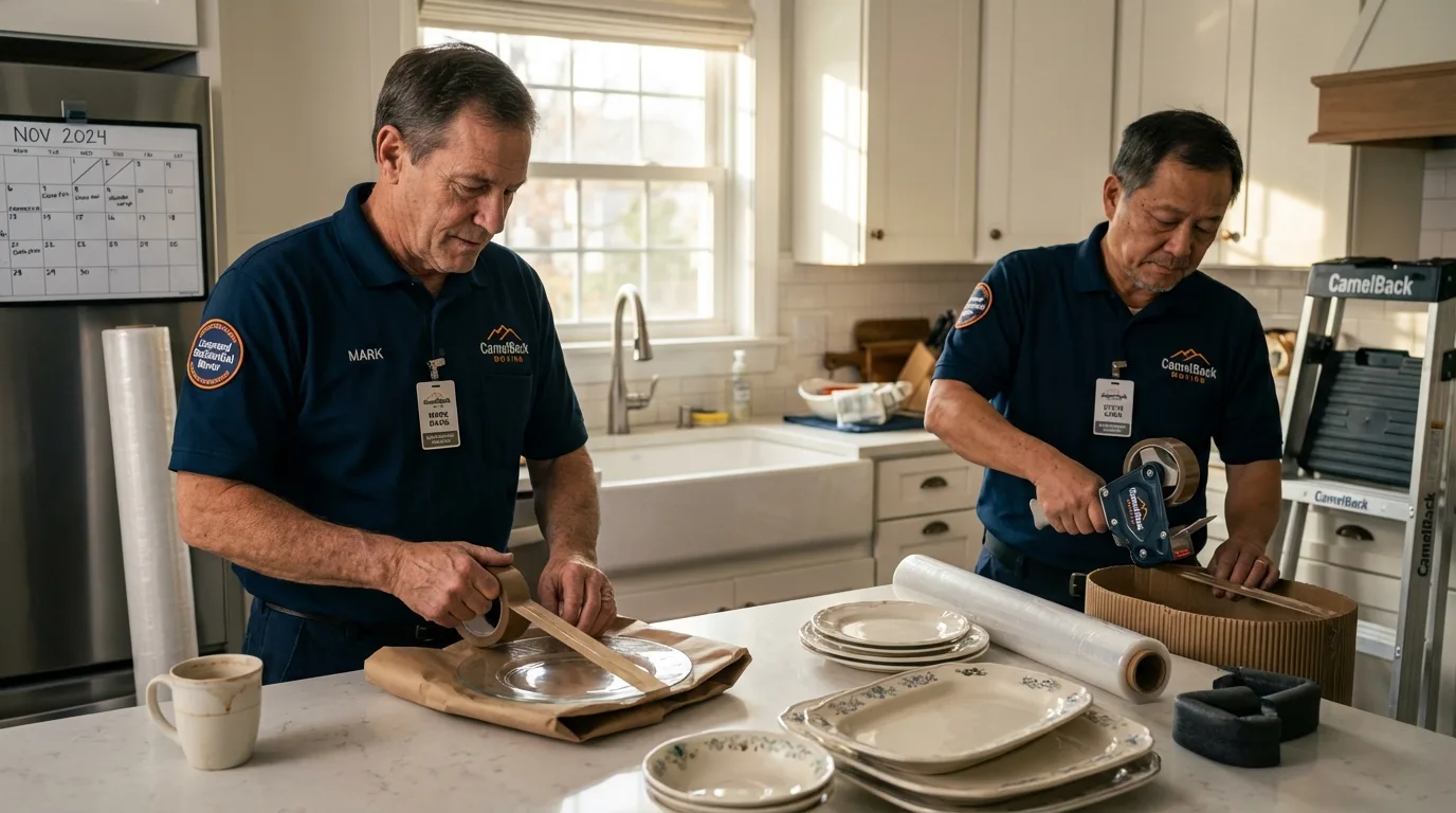 Professional crew packing kitchen dishware in Oceanside, CA